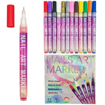 Купить Набор маркеров для дизайна ногтей 12 цв/уп №1869 оптом